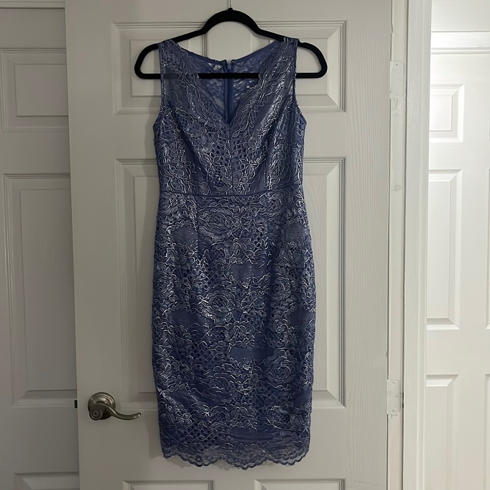 Adrianna Papell Blue and Silver Dress